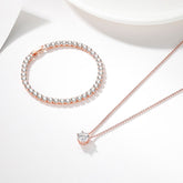 Rose Gold Iced Out Zircon Crystal Tennis Chain Jewelry Set 2 Piece