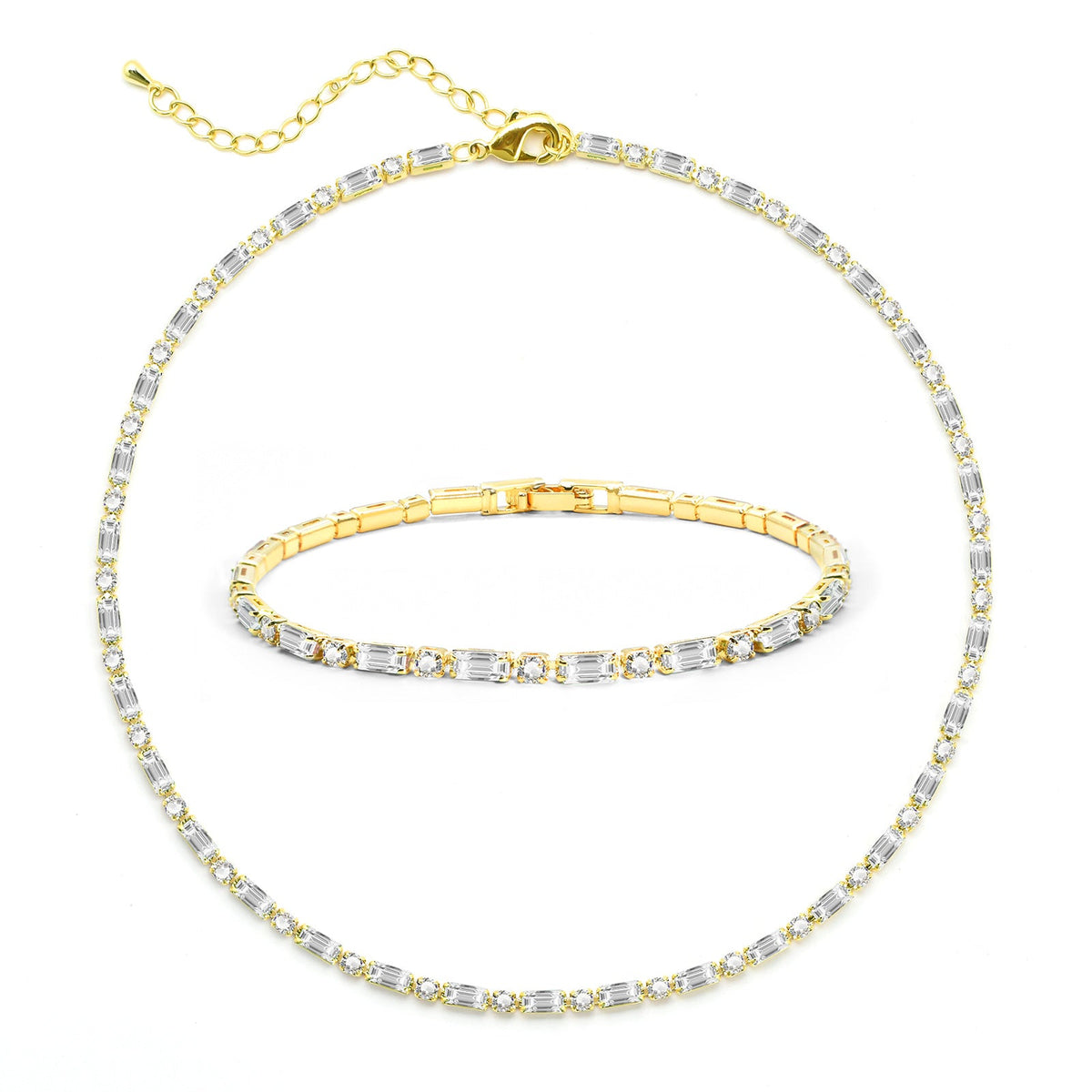 Ensemble de colliers de tennis pour femmes, collier ras du cou plaqué or, bracelet de tennis pour filles, ensemble de bijoux de mariage en zircone cubique