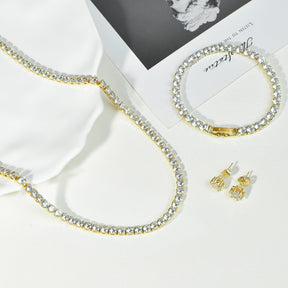 Collier de Tennis, Bracelet, boucles d'oreilles, argent/plaqué or 14 carats, colliers ras du cou, zircone cubique, bijoux de mariage pour femmes