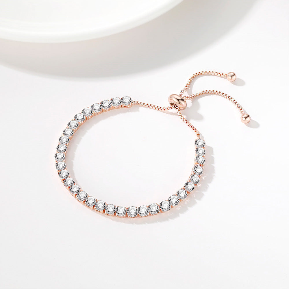 Rose Gold Zircon Crystal Tennis Chain Bracelet Earrings Jewelry Set 2 Pieces