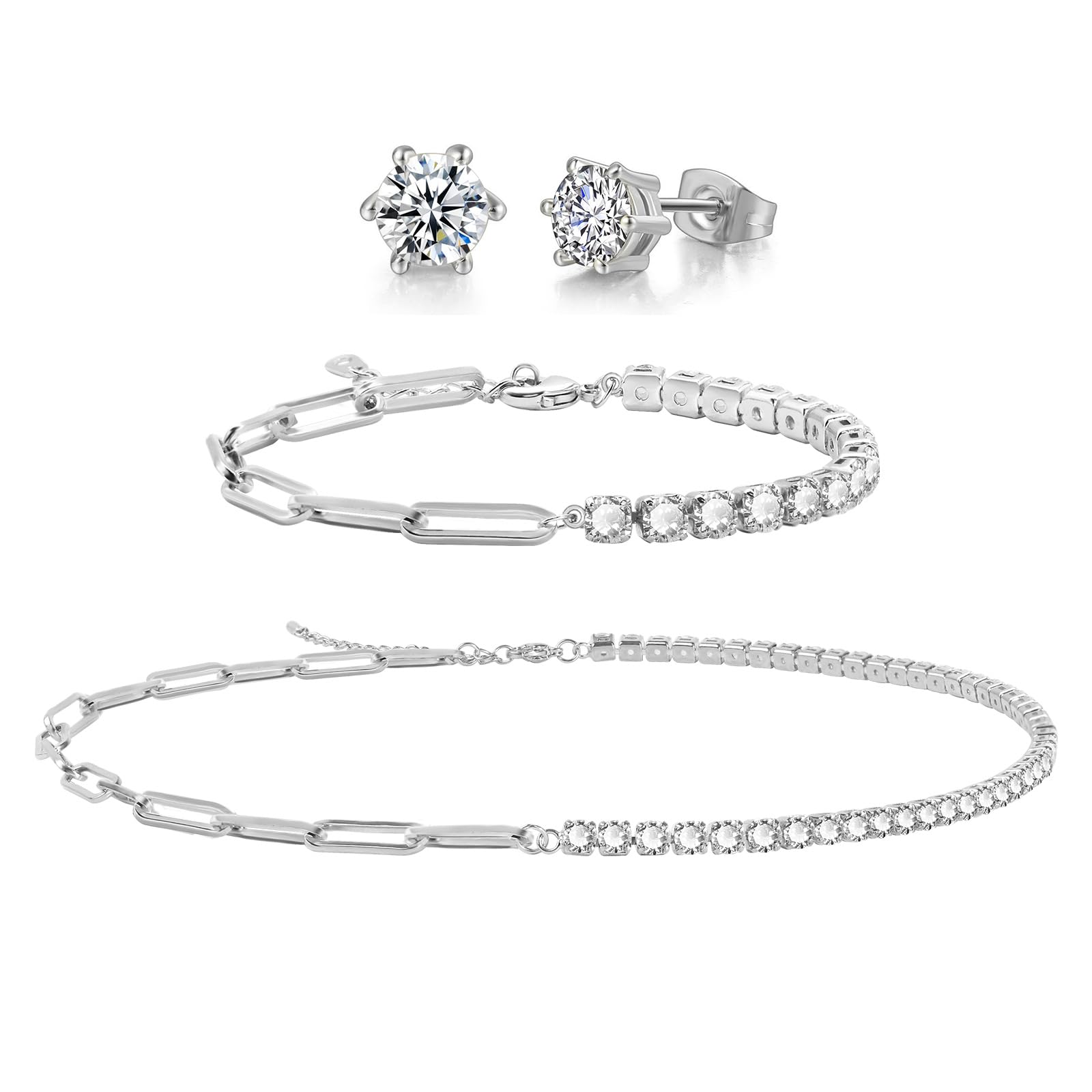 Asymétrique CZ tour de cou chaîne collier Bracelet boucles d'oreilles ensemble de bijoux délicats pour les femmes