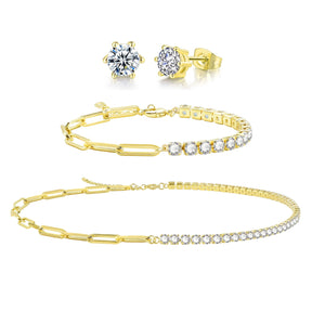 Asymétrique CZ tour de cou chaîne collier Bracelet boucles d'oreilles ensemble de bijoux délicats pour les femmes