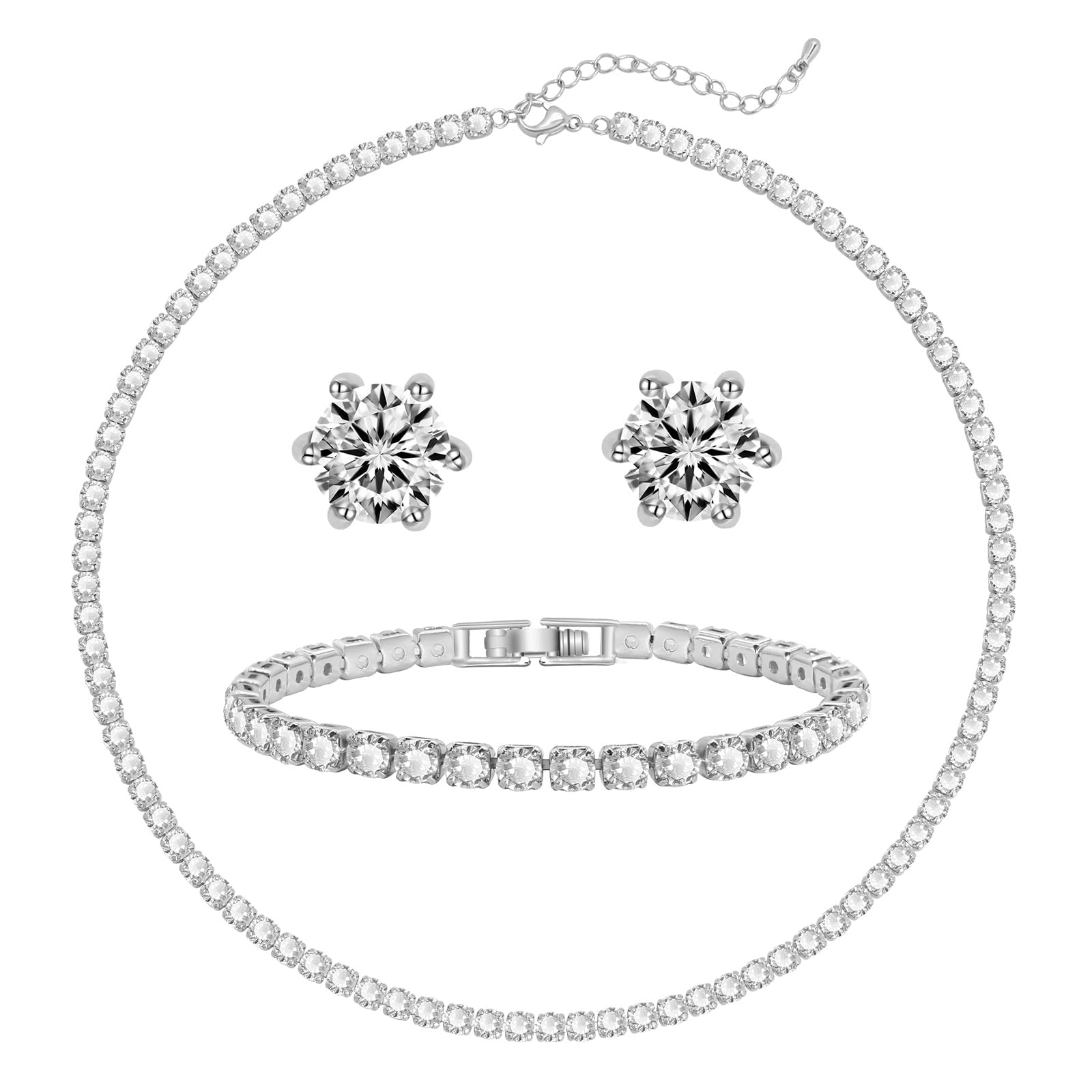 Collier de Tennis, Bracelet, boucles d'oreilles, argent/plaqué or 14 carats, colliers ras du cou, zircone cubique, bijoux de mariage pour femmes