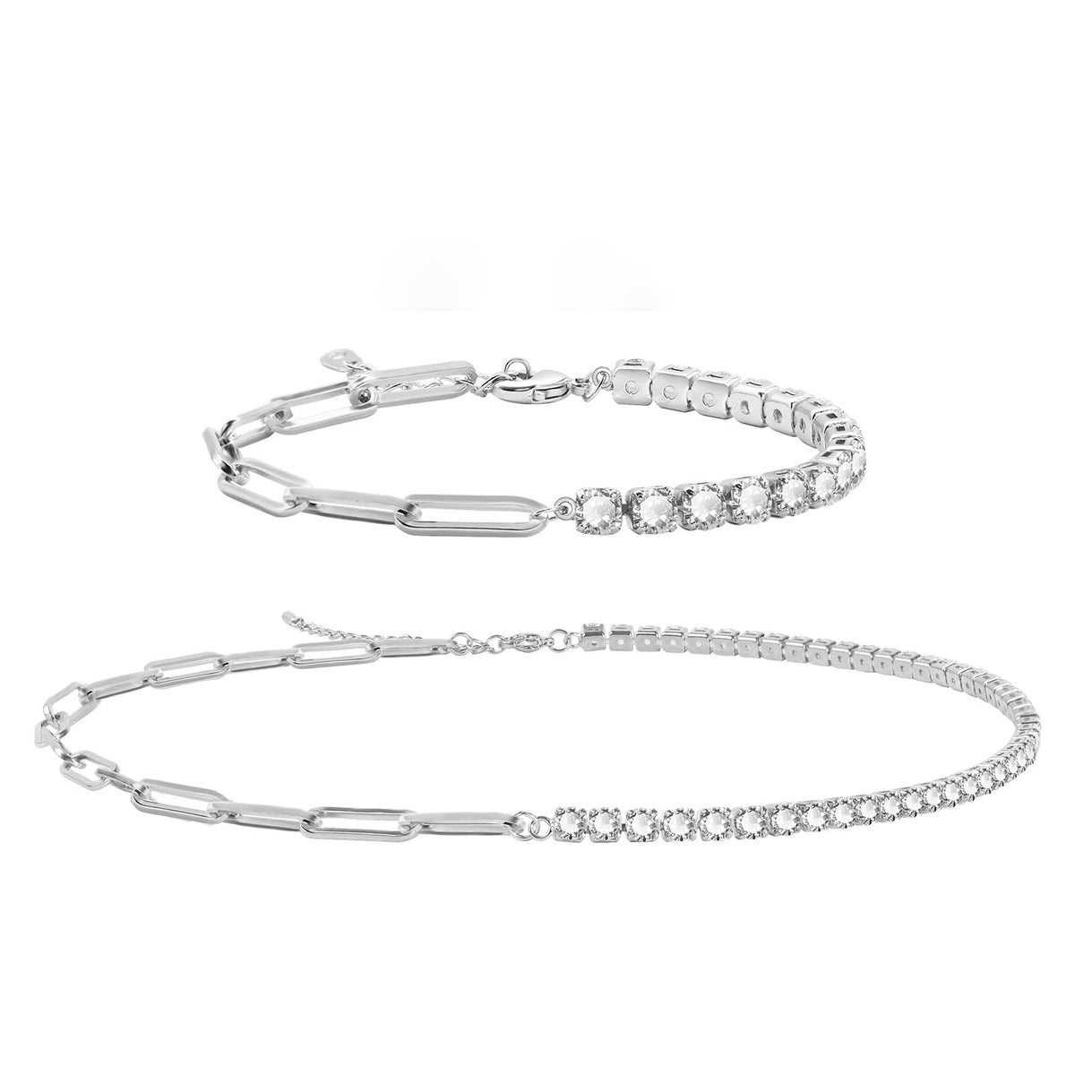 Asymmetrical CZ Choker Chain Tennis Necklace Tennis Bracelet Dainty Jewelry Set for Women