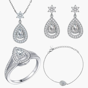 S925 Pure Silver water drop stars Necklace Ring Earrings Bracelet Jewelry Set Four-Piece Set