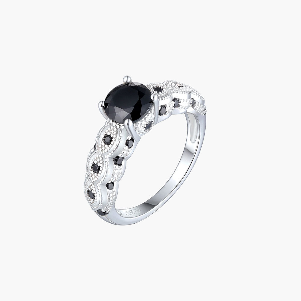 S925 Sterling Silver Black Stone Simple Fashion Ring