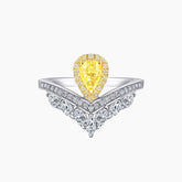 S925 Silver Yellow Diamond Teardrop Elegant and Exquisite Crown Ring