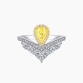 S925 Silver Yellow Diamond Teardrop Elegant and Exquisite Crown Ring