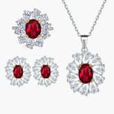 S925 Sterling Silver Ruby Necklace Ring Earrings Jewelry Set Three-Piece Set