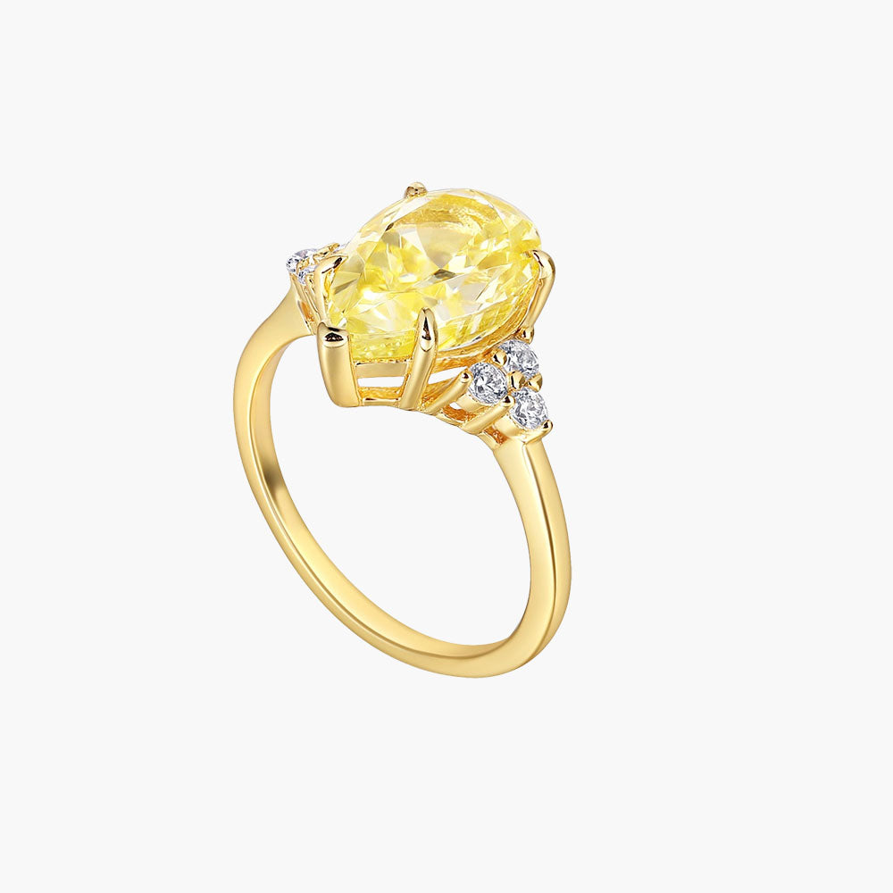 S925 Silver Simple Citrine Water Drop Fashion Ring