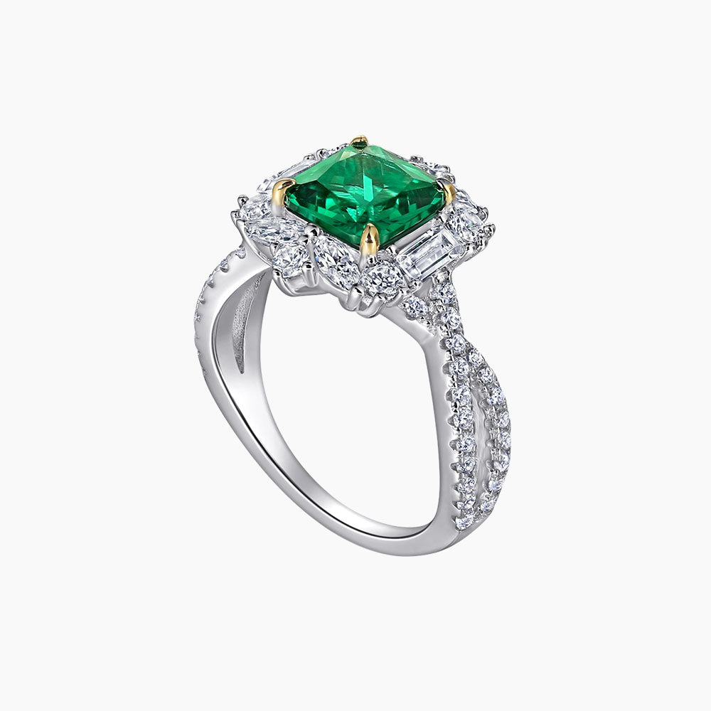 S925 Sterling Silver Vintage Luxury Square Emerald Ring