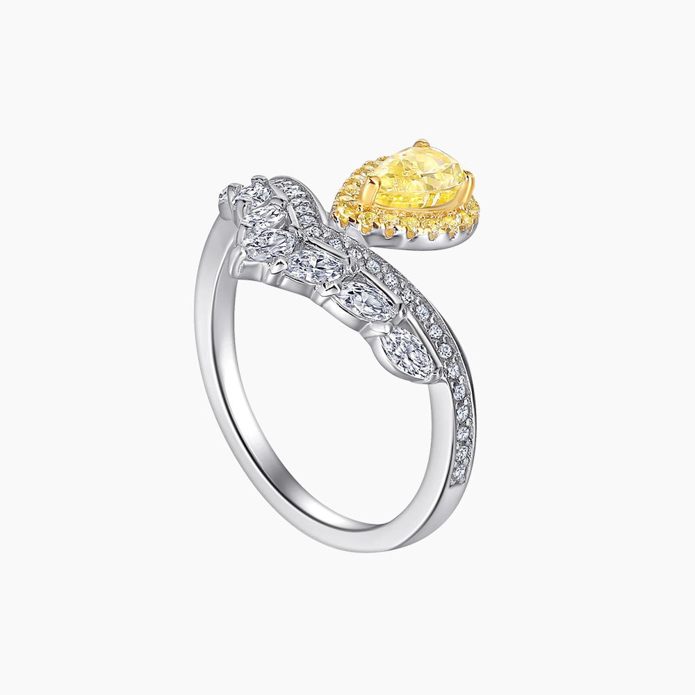 S925 Silver Yellow Diamond Teardrop Elegant and Exquisite Crown Ring