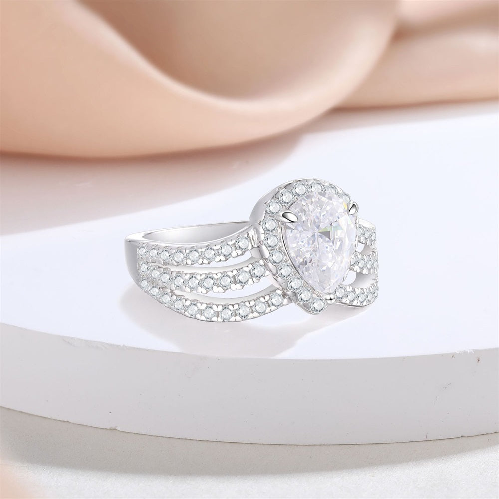 S925 Sterling Silver Water Drop Crown Diamond Luxury Ring