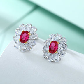 S925 Sterling Silver Ruby Necklace Ring Earrings Jewelry Set Three-Piece Set