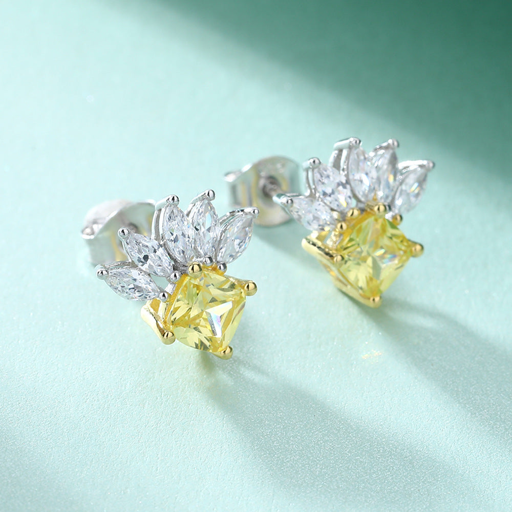 S925 Sterling Silver Necklace Citrine Ice Flower Cut Yellow Diamond Ring Earrings Jewelry Set 3-Piece Set