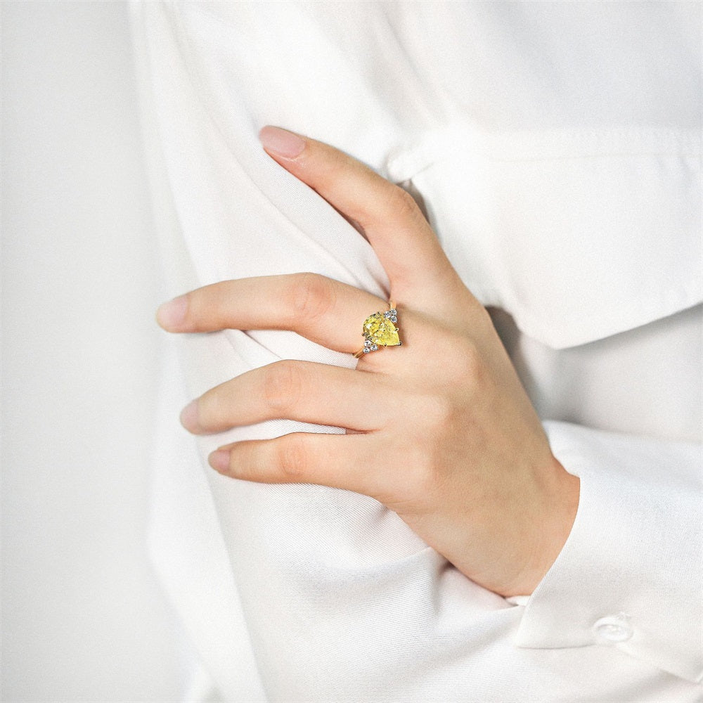 S925 Silver Simple Citrine Water Drop Fashion Ring