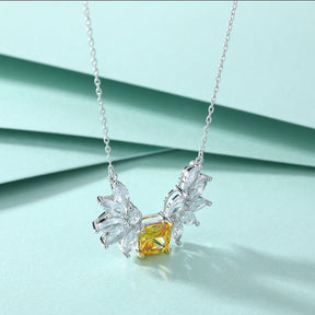 S925 Sterling Silver Necklace Citrine Ice Flower Cut Yellow Diamond Ring Earrings Jewelry Set 3-Piece Set