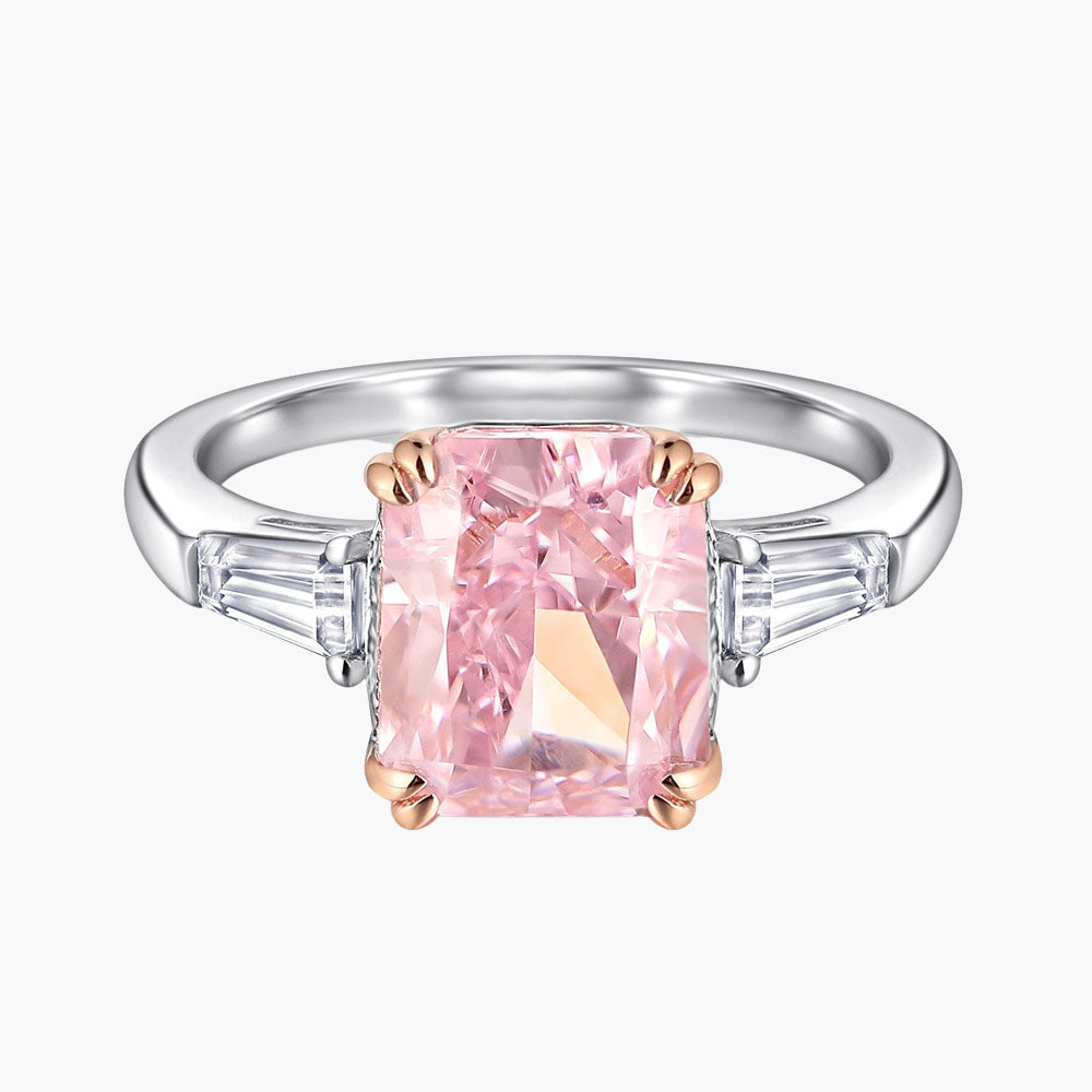 S925 Pure Silver Fashionable Simple Light Pink Square Diamond Ring