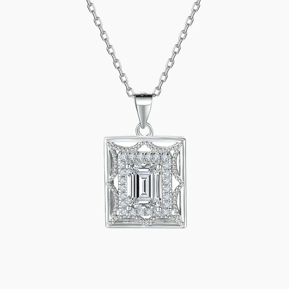 S925 Pure Silver Octagram Pendant Square Diamond Cube Necklace