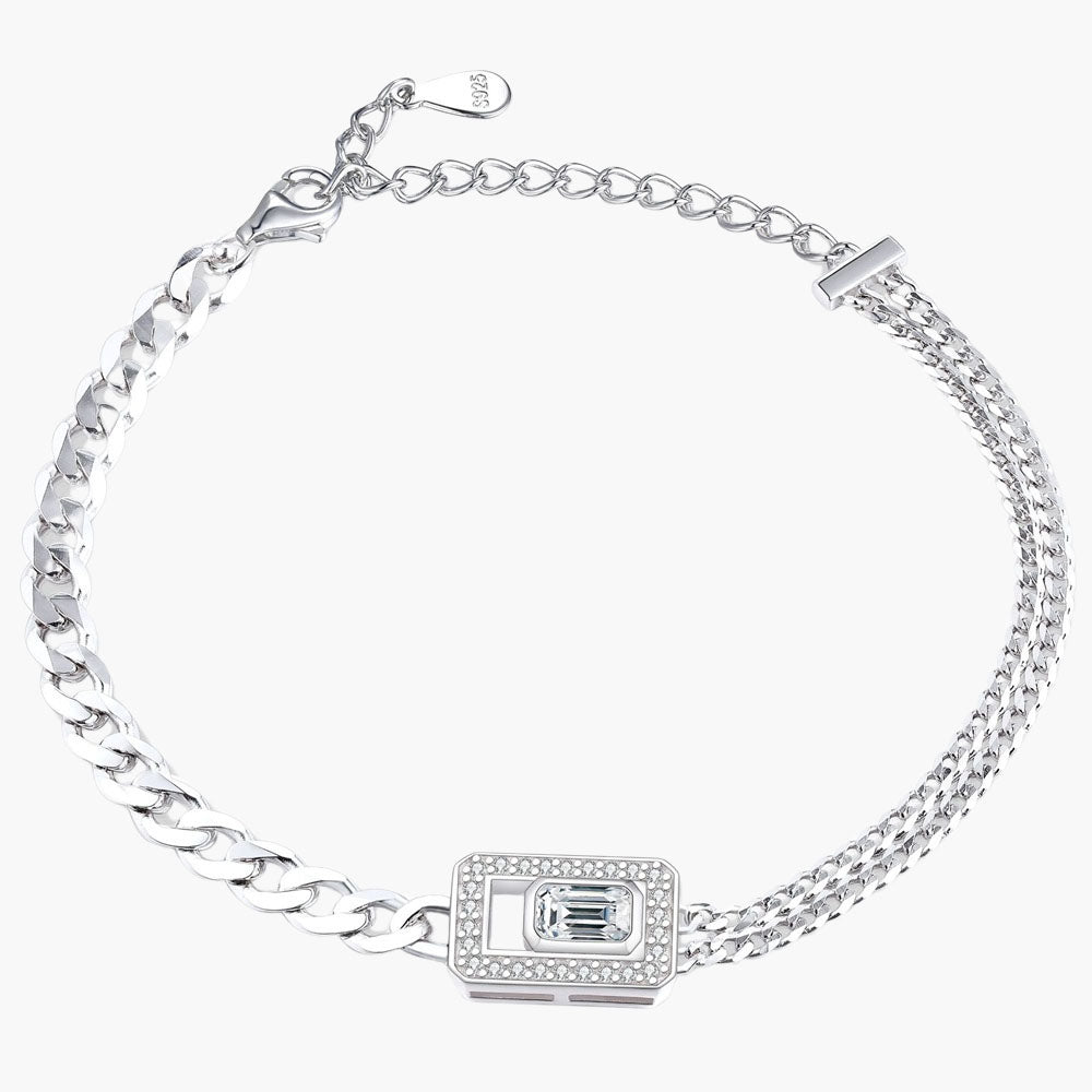 S925 Sterling Silver Square Asymmetric Chain Bracelet