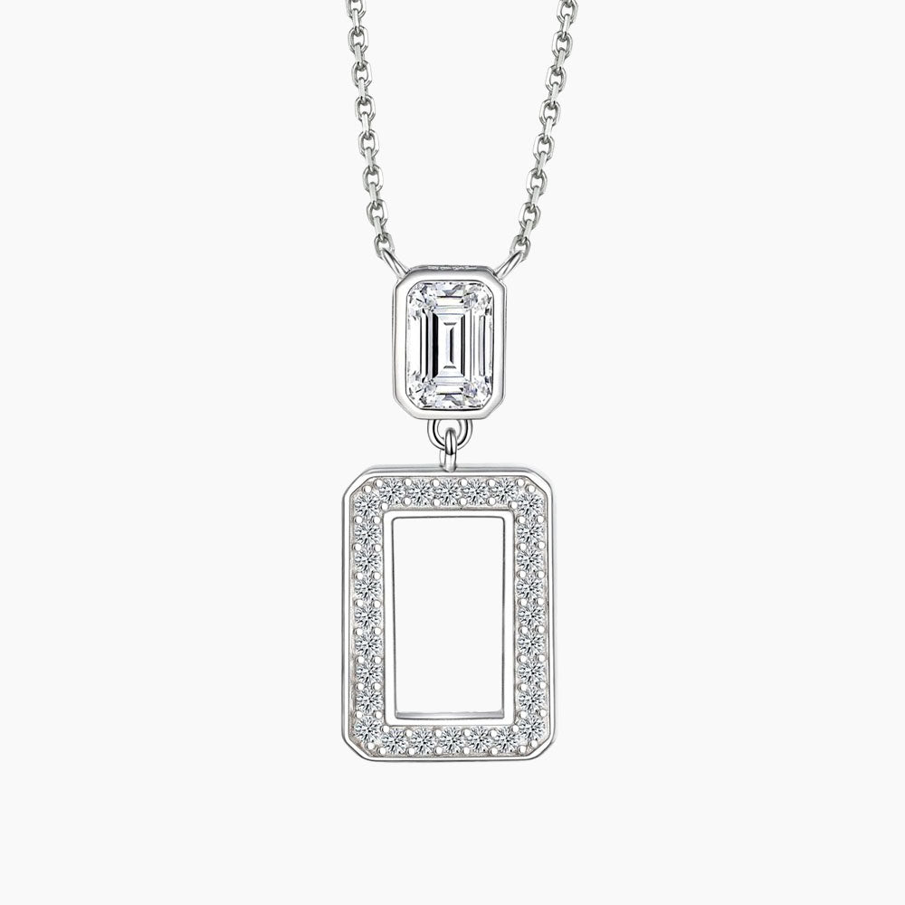 S925 Pure Silver Square Diamond Fashion Pendant Necklace