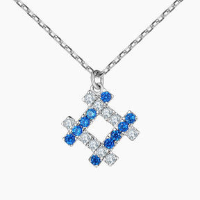 S925 Pure Silver Square Blue Sapphire Pendant Necklace