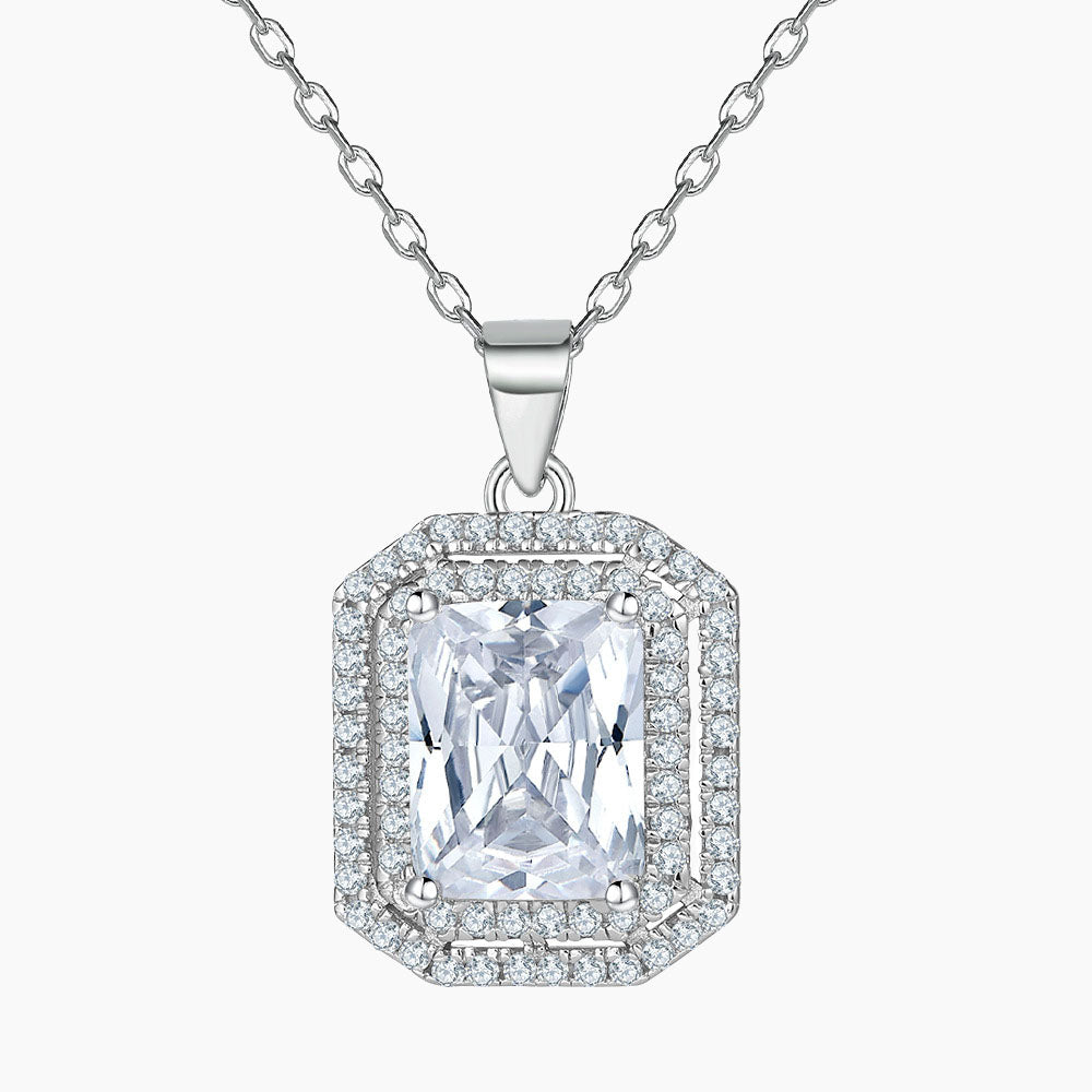 S925 Pure Silver Square Pendant Collarbone Necklace