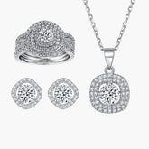 925 Sterling Silver Ring Necklace Earrings Wedding Jewelry Set Three Pieces