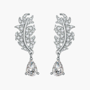 S925 Sterling Silver Leaf Earrings Water Drop Tassel Stud Earrings