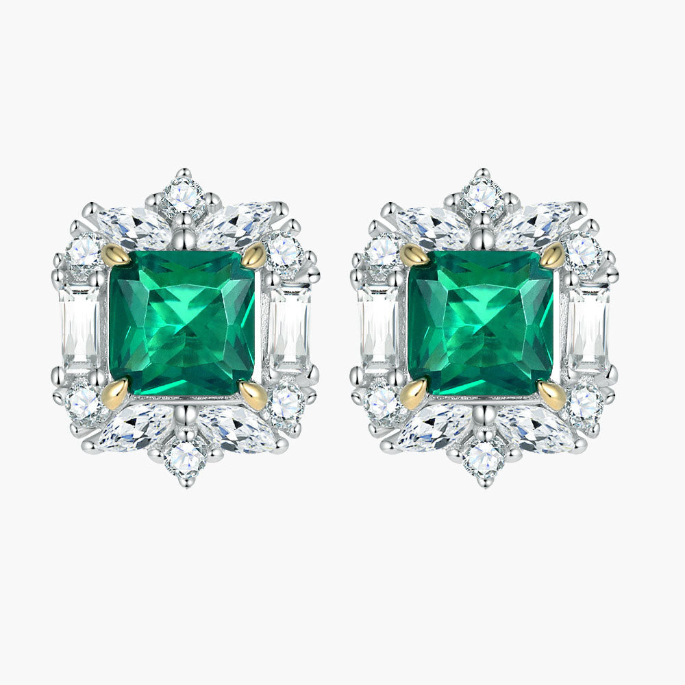 S925 Sterling Silver Fashion Emerald Flower Stud Earrings