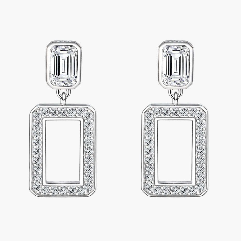 925 Pure Silver Simple Tassel Hollow Square Stud Earrings