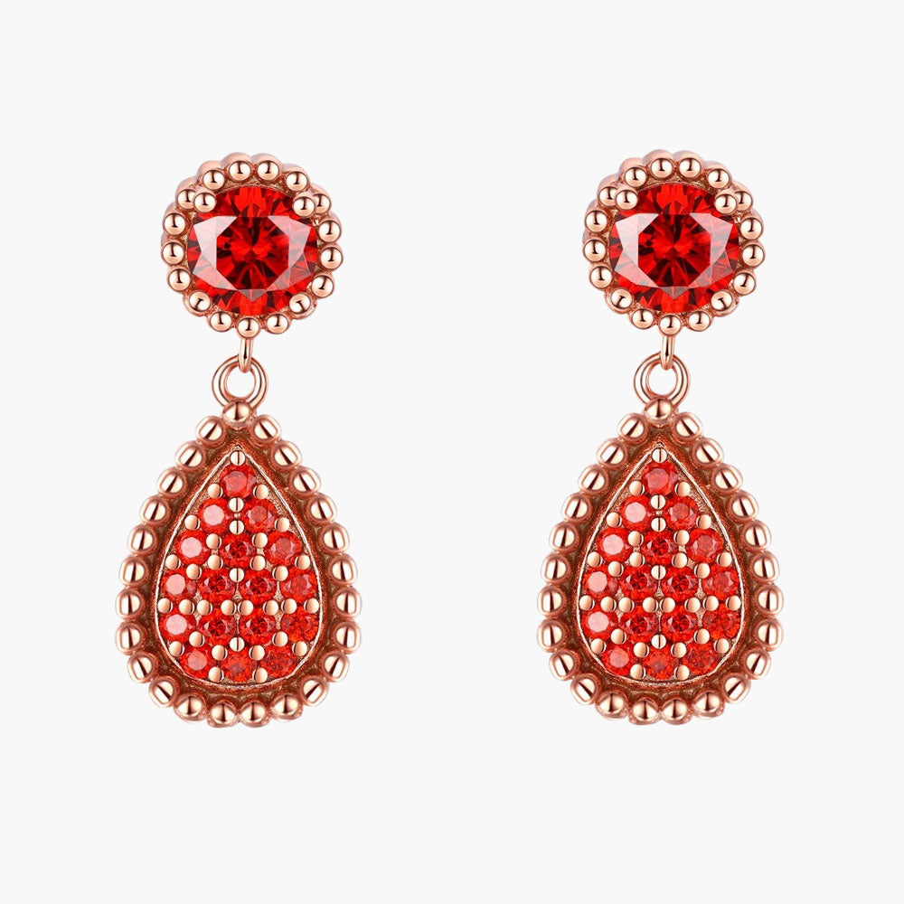 S925 Pure Silver Light Luxury Pomegranate Red Cubic Zirconia Water Drop Tassel Stud Earrings