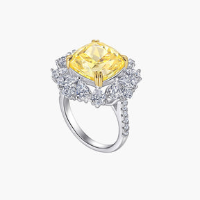 S925 Silver Yellow Ice Flower Cut Luxury Water Drop Design Exquisite Ring