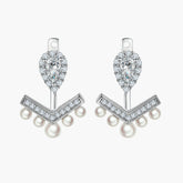 S925 Sterling Silver Gemstone Tassel Pearl V-shaped Stud Earrings