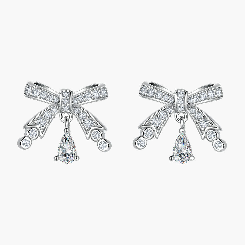 S925 Pure Silver Butterfly Bow Tassel Stud Earrings