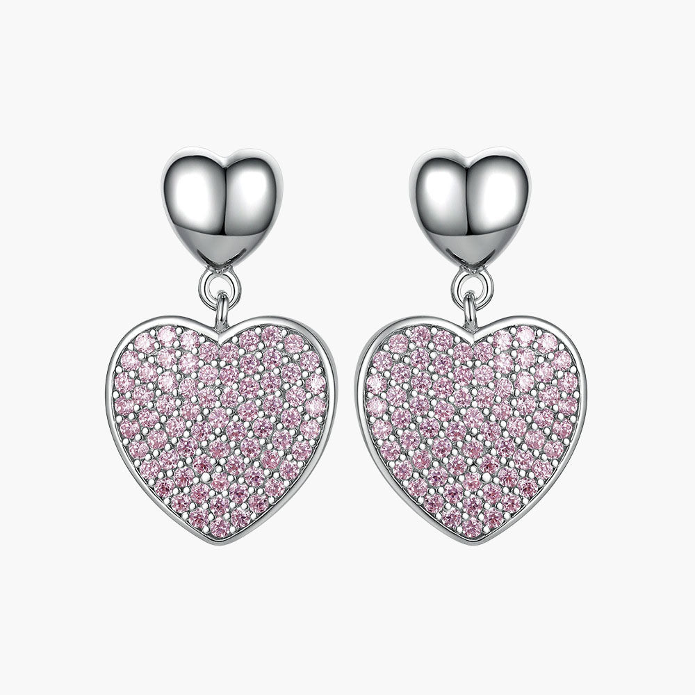 S925 Sterling Silver Pink Zircon Heart-shaped Tassel Love Earrings