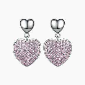 S925 Sterling Silver Pink Zircon Heart-shaped Tassel Love Earrings