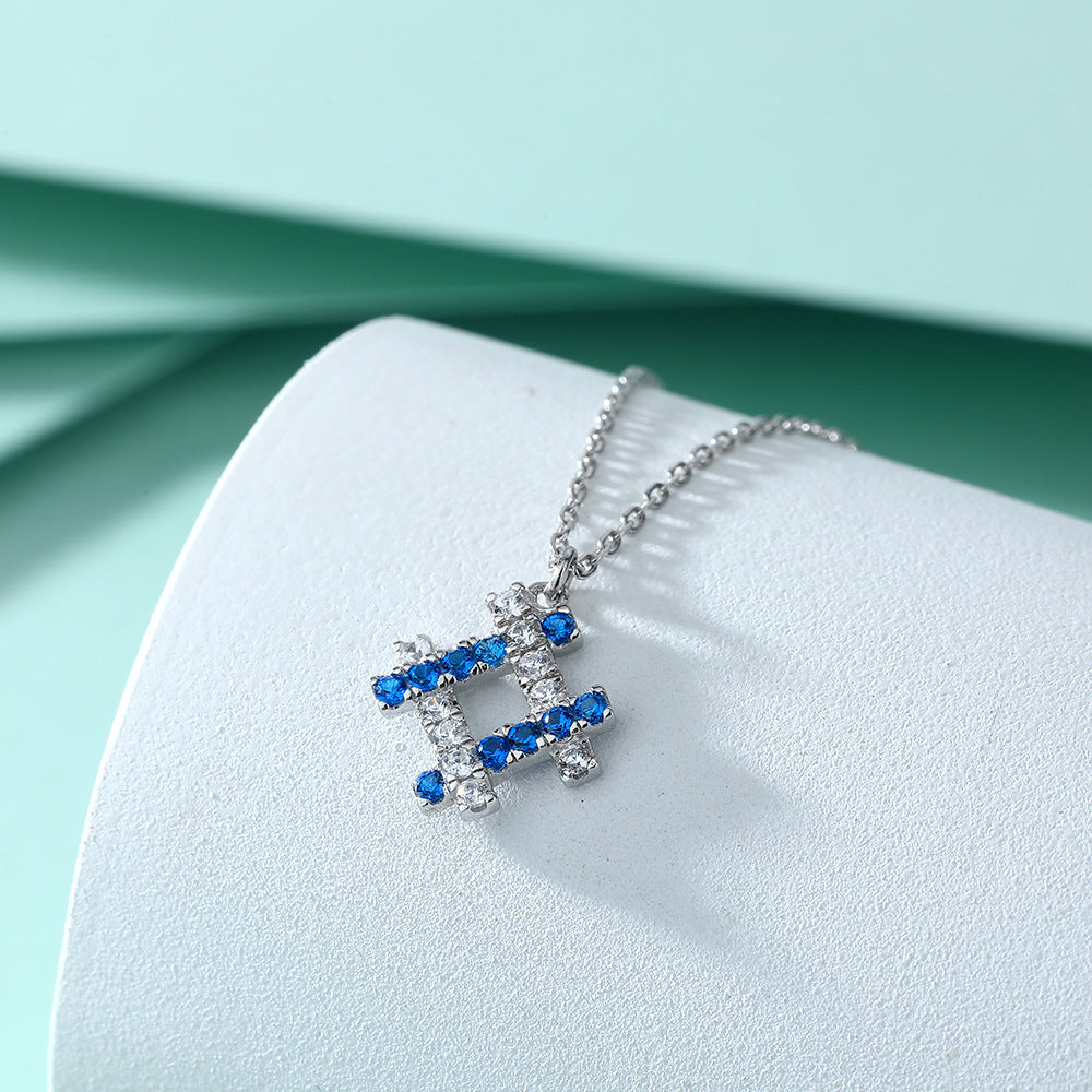 S925 Pure Silver Square Blue Sapphire Pendant Necklace