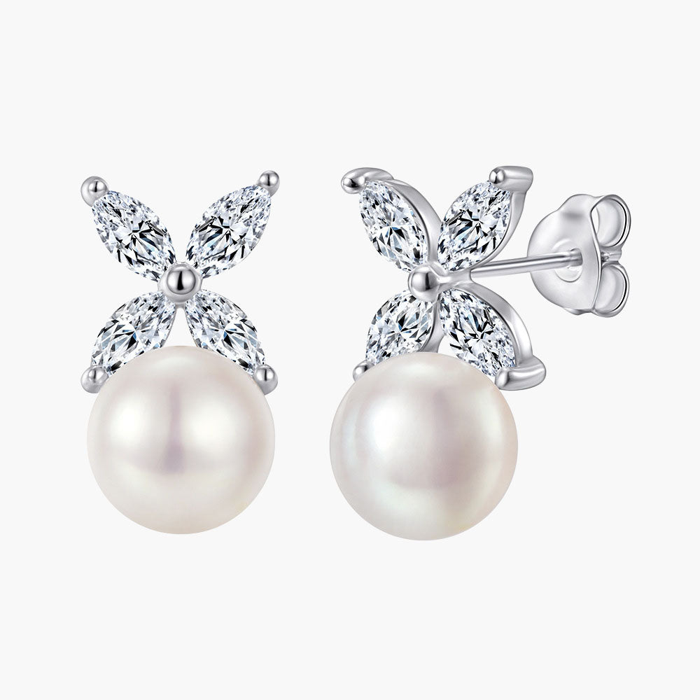 S925 Pure Silver Pearl Clover Shell Pearl Earrings