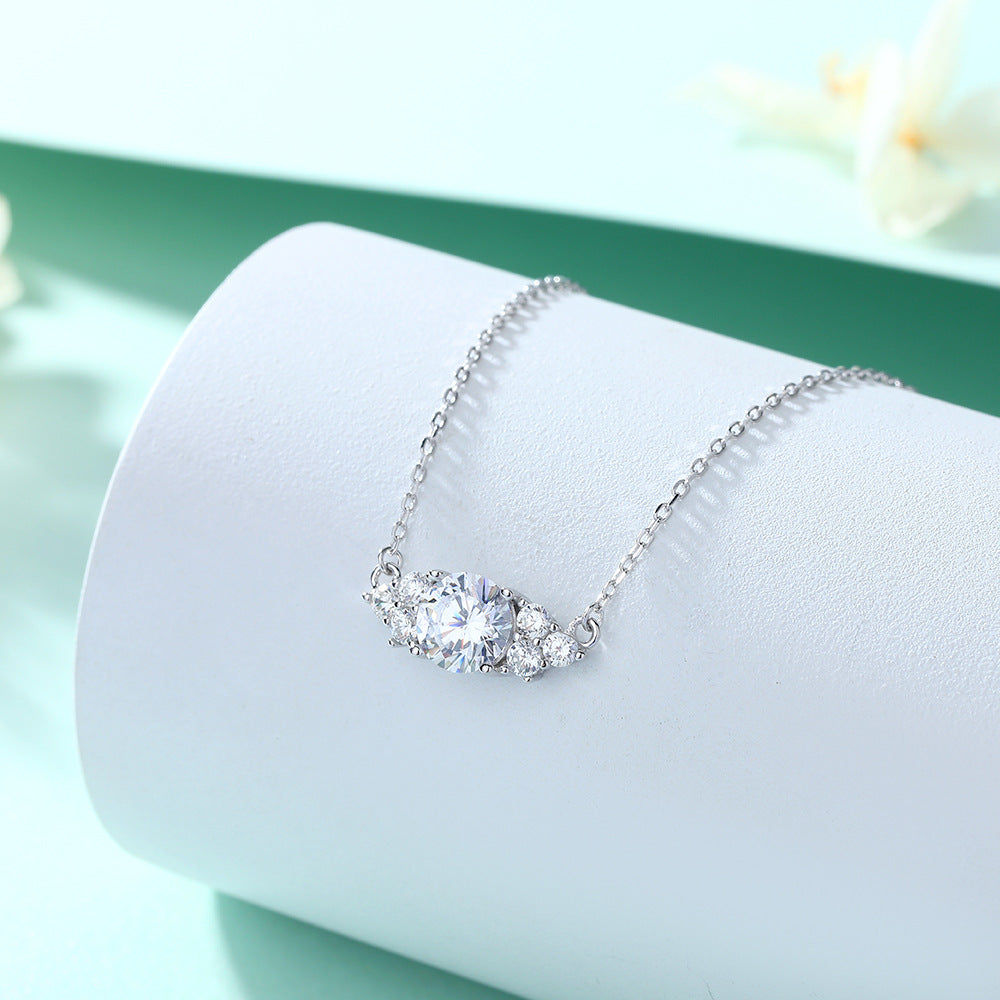 S925 Pure Silver Square Diamond Lock Collarbone Necklace Pendant