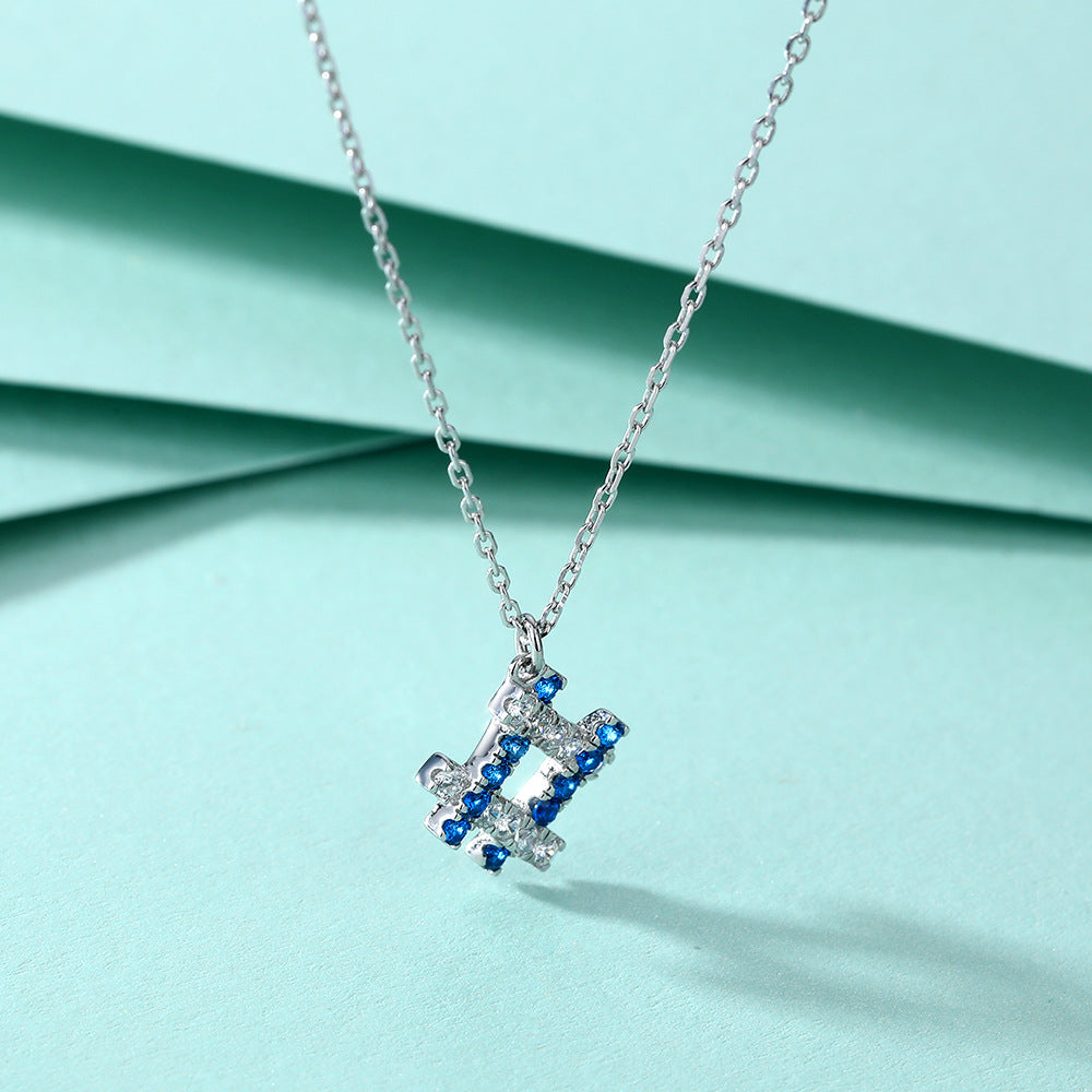 S925 Pure Silver Square Blue Sapphire Pendant Necklace