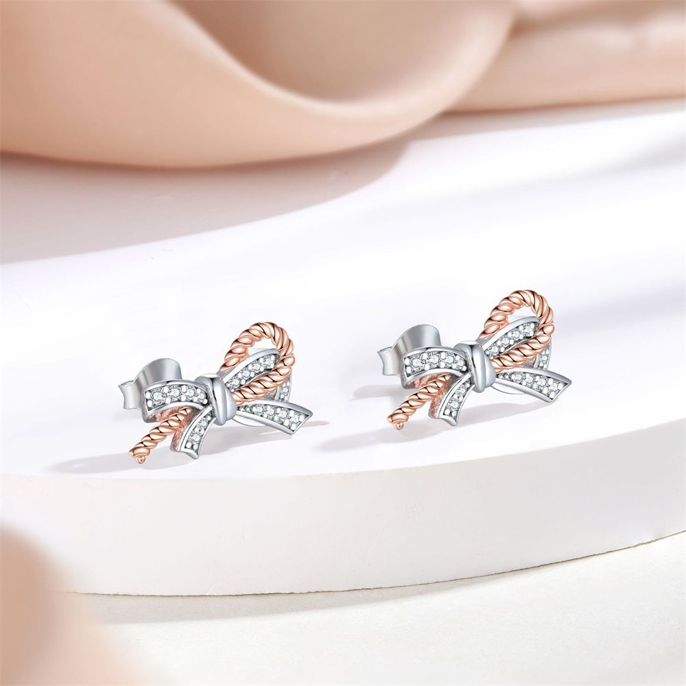 925 Pure Silver Twisted Butterfly Knot Stud Earrings