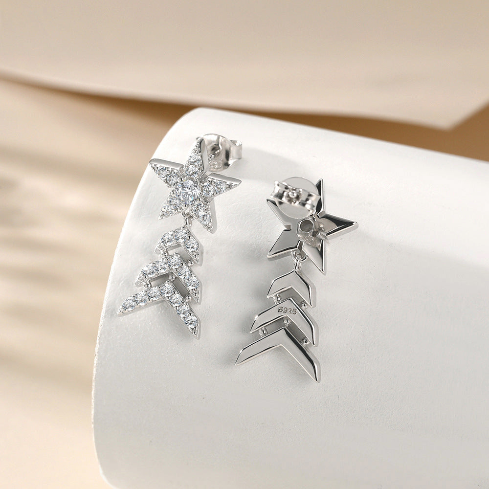 S925 Pure Silver Fashion Earrings Star Stud Earrings Star Tassel Earrings