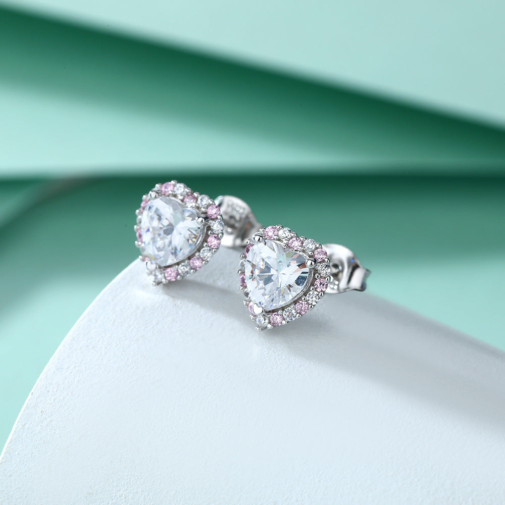 S925 Pure Silver Zircon Exquisite Heart-Shaped Stud Earrings