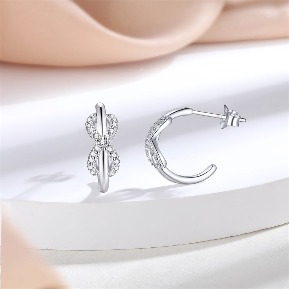 925 Sterling Silver Simple Double C Circle Stud Earrings