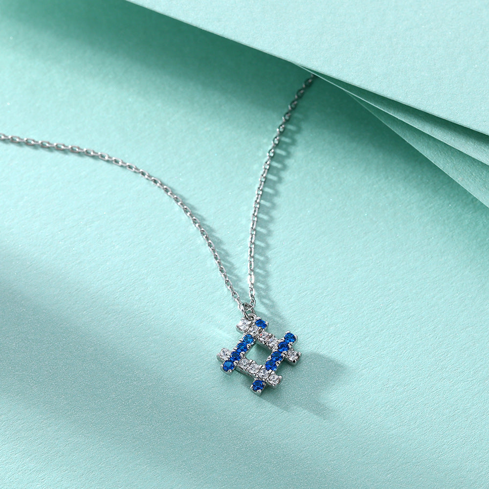 S925 Pure Silver Square Blue Sapphire Pendant Necklace