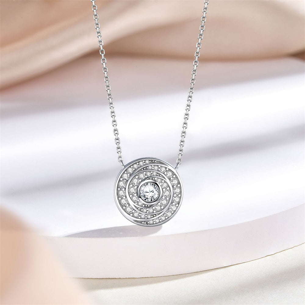 S925 Sterling Silver Time Diamond Pendant Necklace Plate Ring Earrings Bracelet Jewelry Set Four-Piece Set