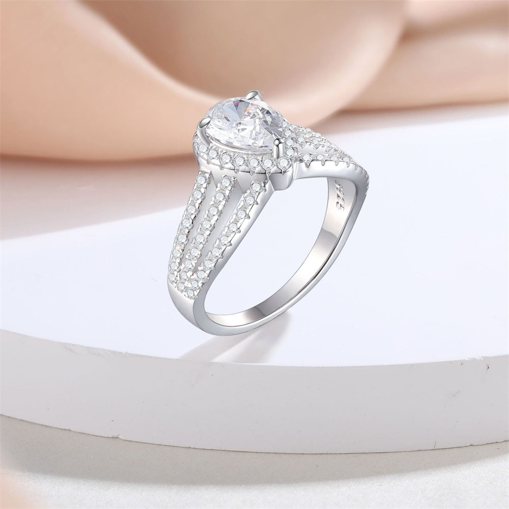 S925 Sterling Silver Water Drop Crown Diamond Luxury Ring