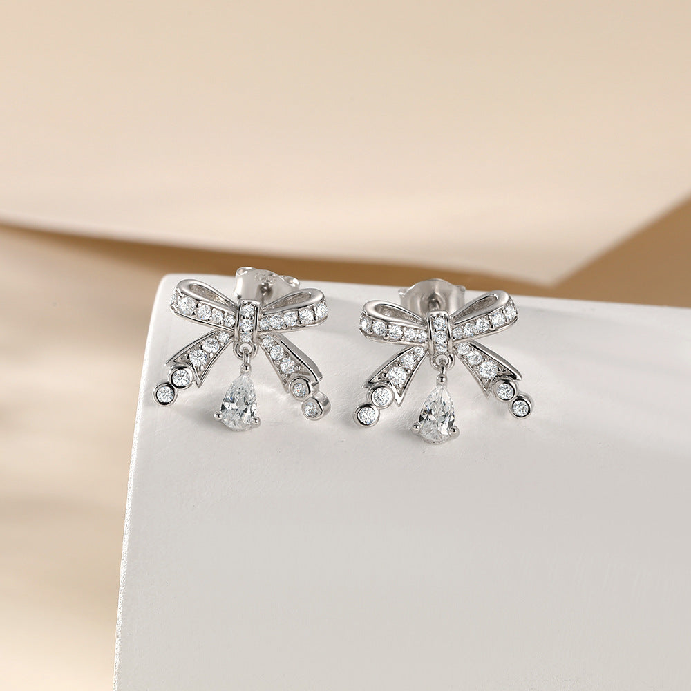 S925 Pure Silver Butterfly Bow Tassel Stud Earrings