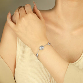 S925 Sterling Silver Time Diamond Disc Circle Chain Bracelet